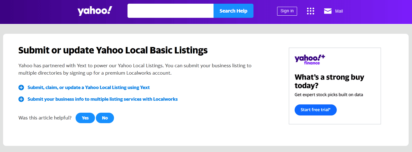 Yahoo Local Business Listing