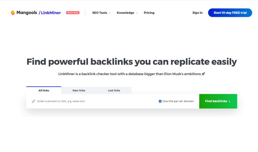 Link Miner Backlink Checker Tool By Mangools